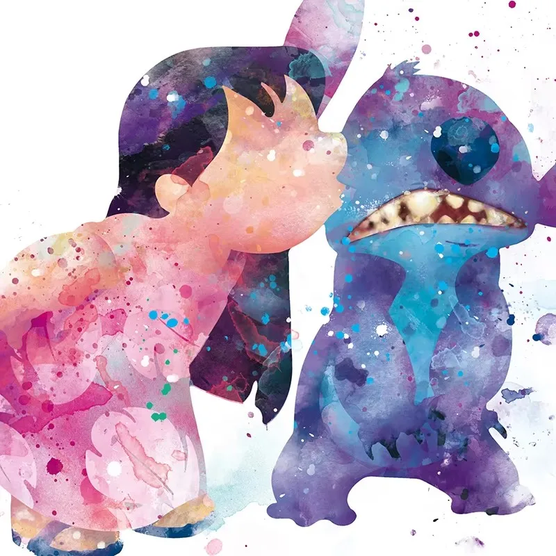 Стич Охана кинопостер Лило и Ститч искусство принты акварель семейная детская