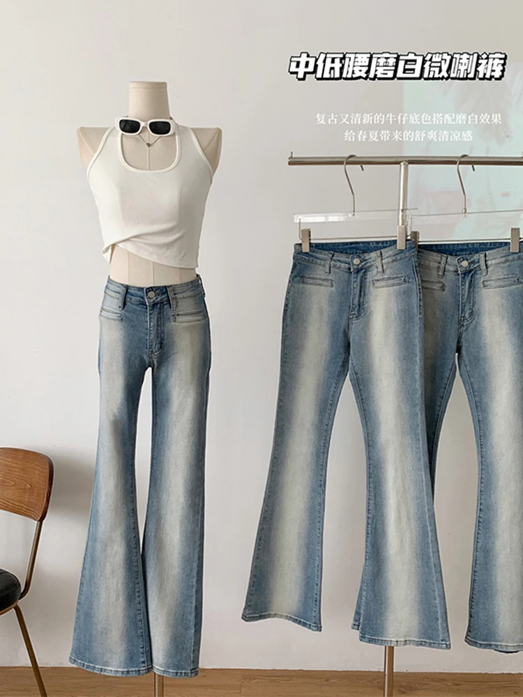 

Harajuku Fashion Full Length Cotton Denim Jeans Low Waist Street HipHop Straight Women Casual Y2K Streetwear Flare Pants Autumn