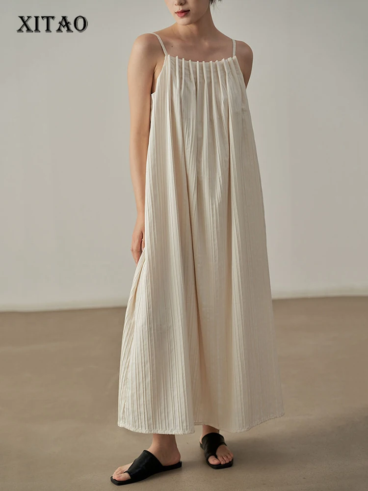 

XITAO, однотонное платье на тонких бретелях, лето 2023, Новое поступление, темпераментные, корейские, простые, плиссированные, свободные платья HQQ0159