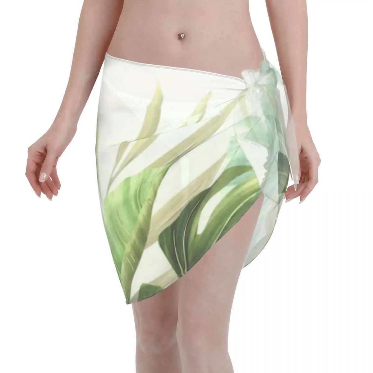 

Sexy Women Leaf Leaves Polyester Kaftan Sarong Beach Wear Jungle Tropical Green Plant Bikini Cover-Up Sarong Short Skirt