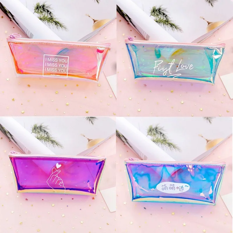 

Heart Makeup Cosmetic PVC Bags Girls Fashion Toiletry Wash Pouch Traveling Necessarie Brush Multfunction Pencil Cute Case Bags