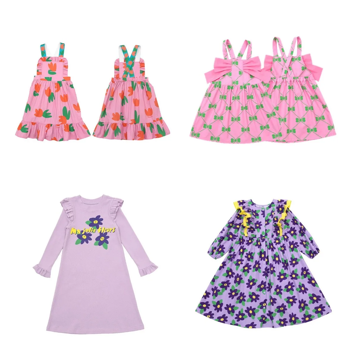 

Детское длинное платье на бретелях, фиолетовое платье с цветочным принтом в Корейском стиле, весна 2022