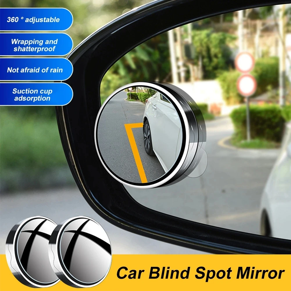 

2 Pcs Car Round Frame Convex Blind Spot Mirror Wide-angle 360 Degree Adjustable Clear Rearview Auxiliary Mirror Driving Safety