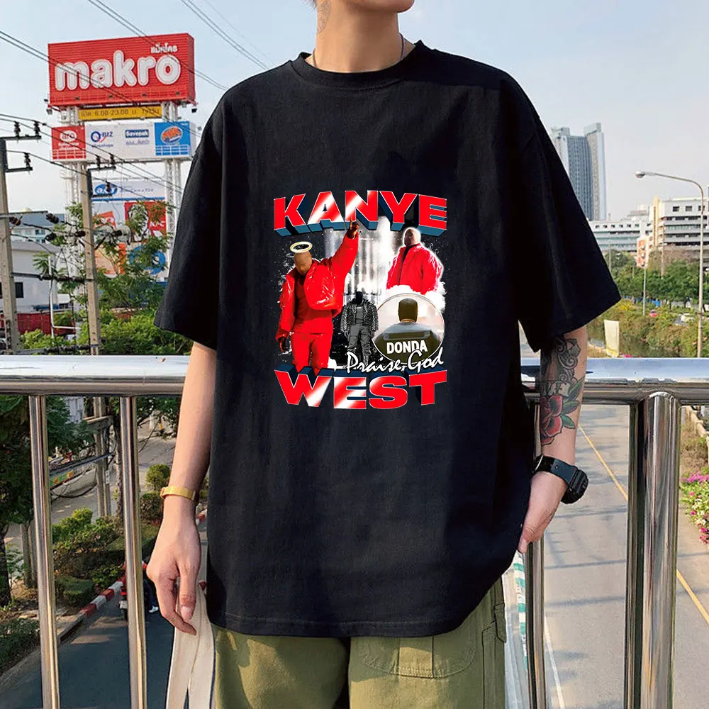 

Винтажная Футболка Kanye West в стиле Хай-стрит с графическим принтом, популярная летняя хлопковая свободная повседневная мужская футболка с ко...