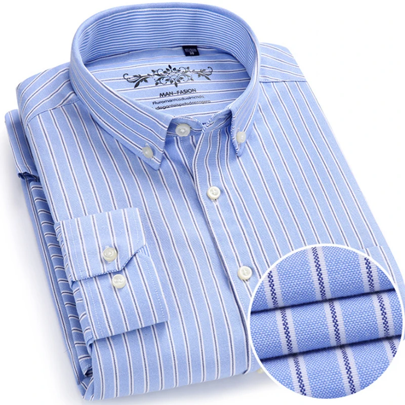 Spring and autumn men's solid stripe slim oxford long sleeve shirt comfortable business casual wear wrinkle resistant cotton