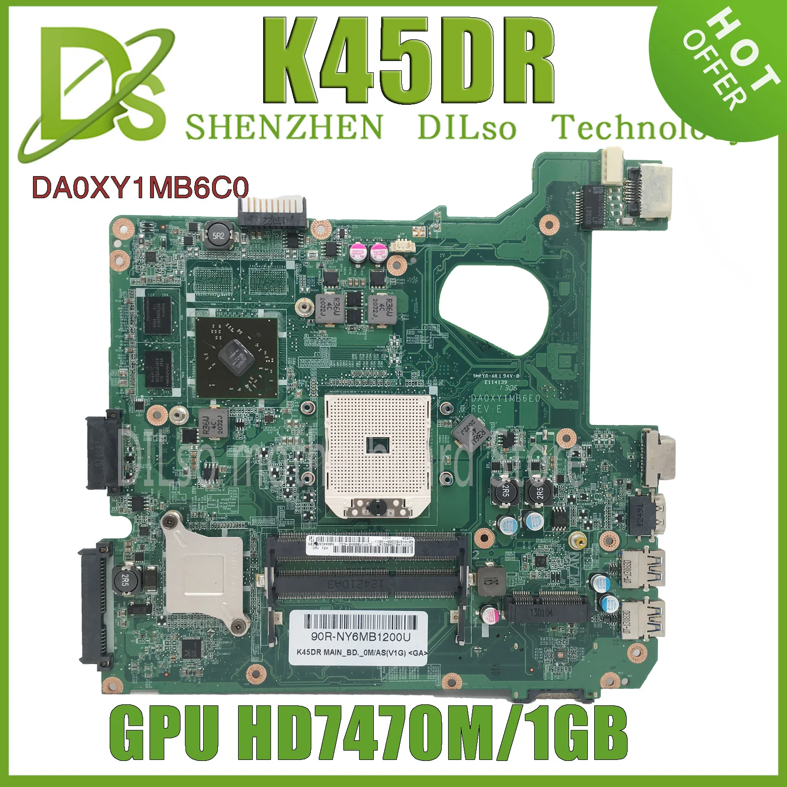 KEFU K45DR Motherboard HD7470M 1GB For Asus A45D A45DR K45D DA0XY1MB6E0 Laptop Motherboard  Suppprt AMD CPU 100% Test OK