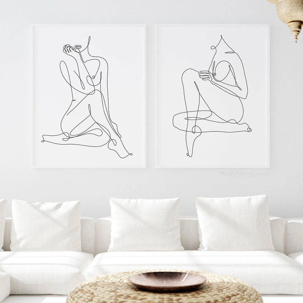 

Nude Body Abstract One Line Drawing Art Painting Picture Feminine Naked Woman Figure Erotic Wall Art Canvas Prints Bedroom Decor