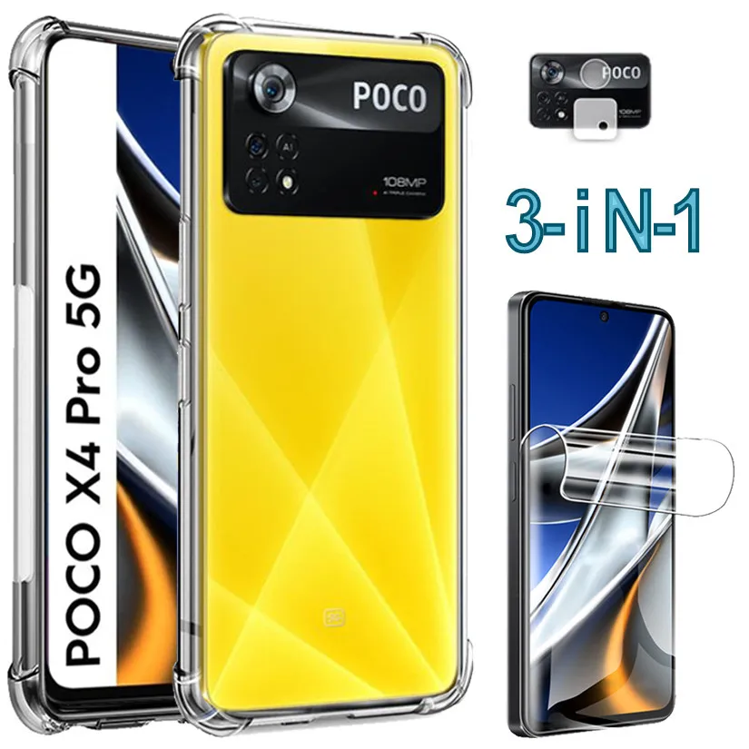 

Poco F5 Pro Silicone Cases Poco X4 Pro 5G Case+Soft Hydrogel Film, For Xiaomi PocoX4 Pro 5G Capa Little X4 X3 M3 Pro Poko F4 GT Shockproof Transparent Back Cover Poco X 4 F4 GT M4 Pro 4G Phone Case