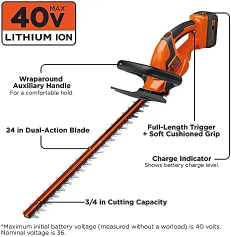 MAX Hedge Trimmer, Cordless, 24-Inch Blade, Battery and Char