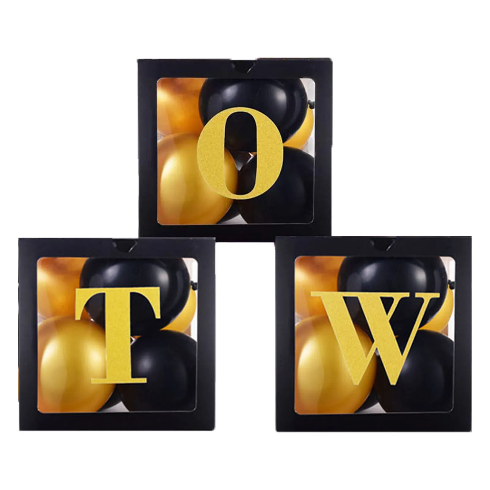 

Balloon Boxes With Letters 3 Pcs Black Transparent Balloon Square Blocks With 18 Balloons Letter TWO 2 Years Old Birthday Party