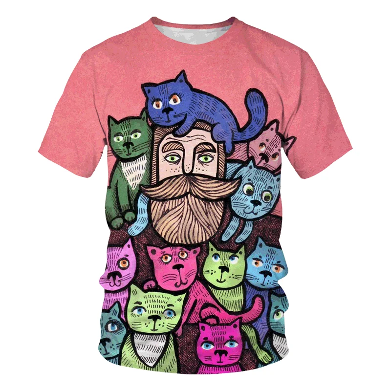 

Men's Clothing Fashion Oversized T-shirt Round Neck Short Sleeve Tops Funny 3D Cat Print, 2023 The Latest Outdoor Street Clothes