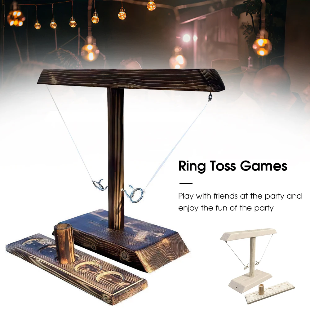 

Hot Party Toys Leisure Industrial Style Bar Drink Shop Handmade Wooden Ring Toss Hooks Fast-paced Interactive Game For Bars Home