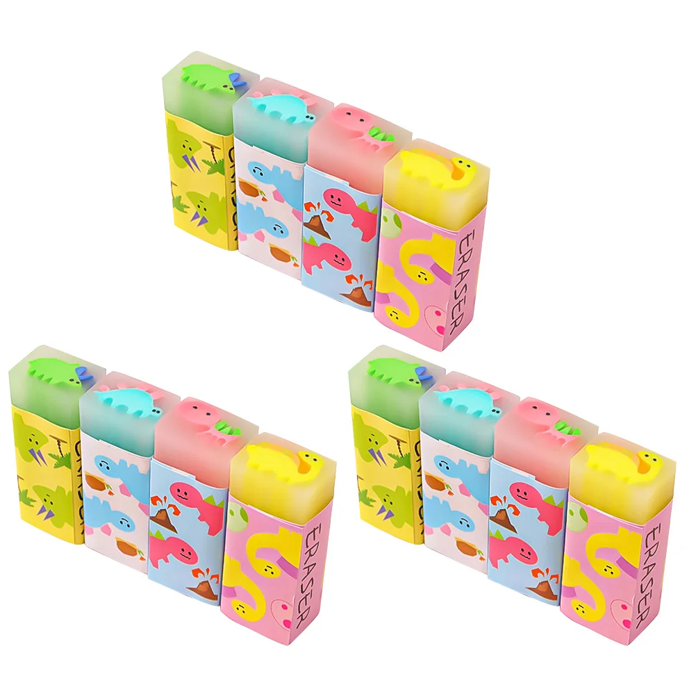 

12Pcs Cartoon Dinosaurs Erasers Sketching Erasers Students Exam Erasers Adorable Erasers
