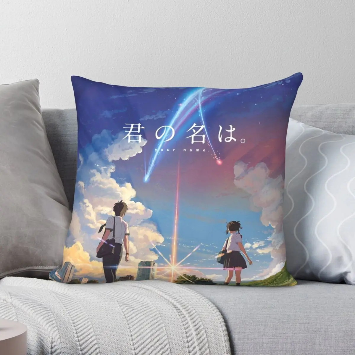 

Your Name Anime Movie Pillowcase Polyester Linen Velvet Printed Zip Decor Home Cushion Cover