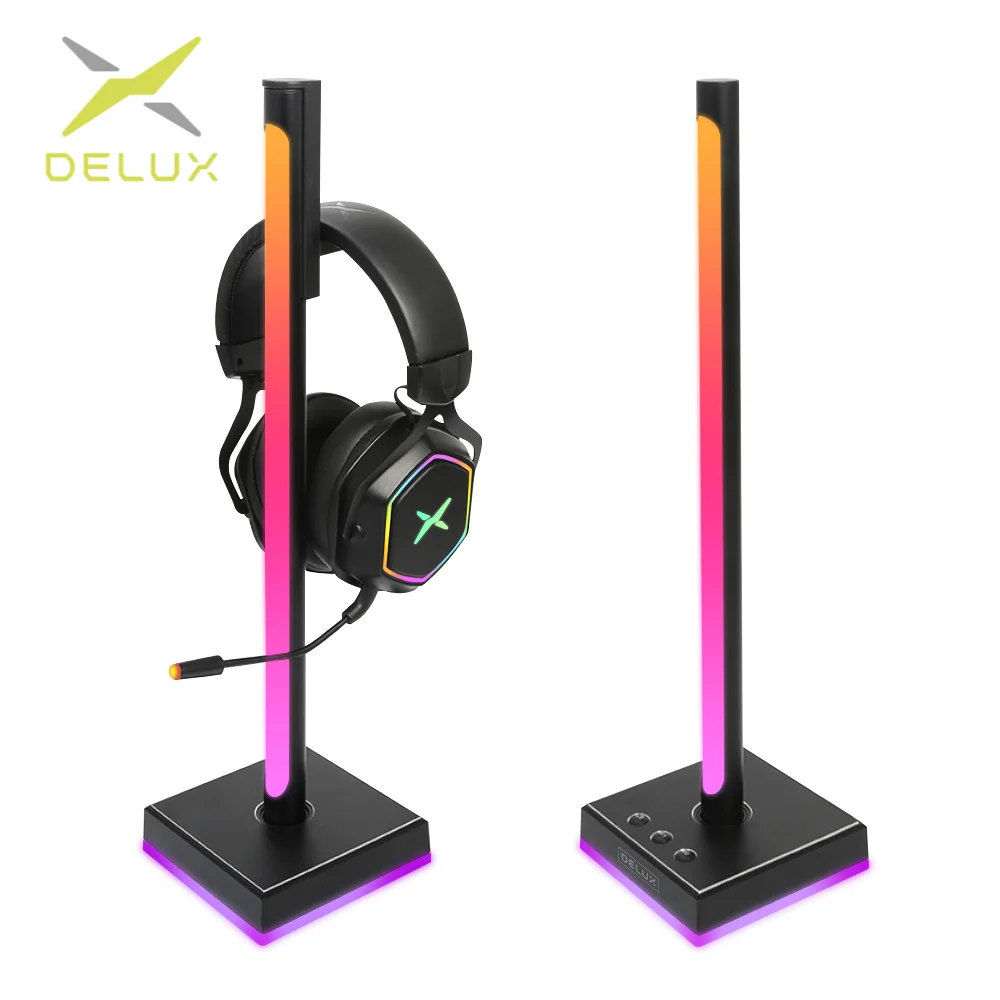 Delux DHS300 Headset Stand Removable Smart Rgb Light App Control Diy Mode Voice Control Plug And Play For Gaming Computer enlarge