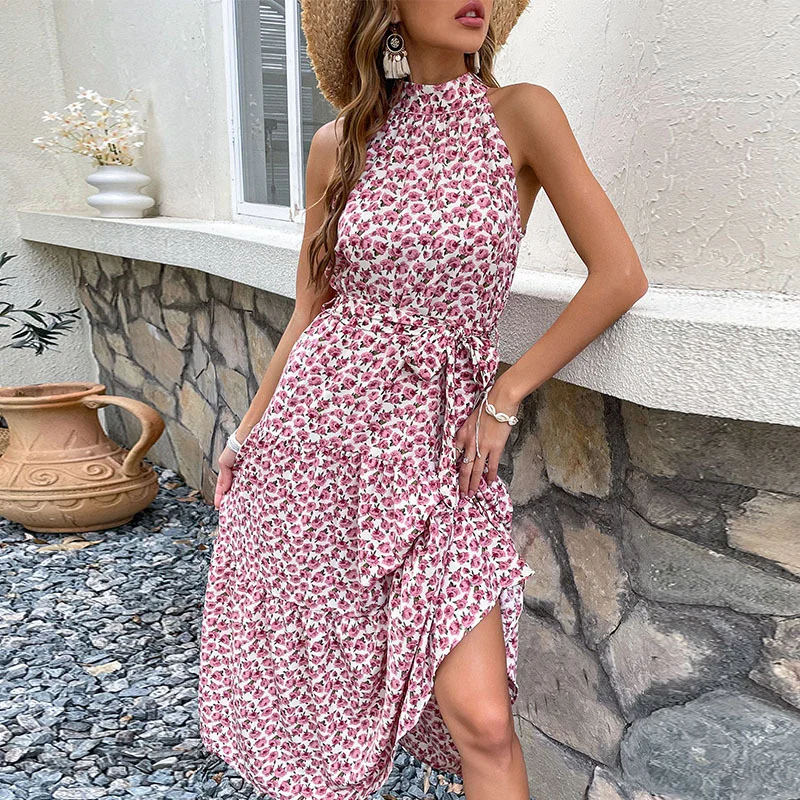 

New 2022 summer suspender mid length skirt slim neck dress elegant befree