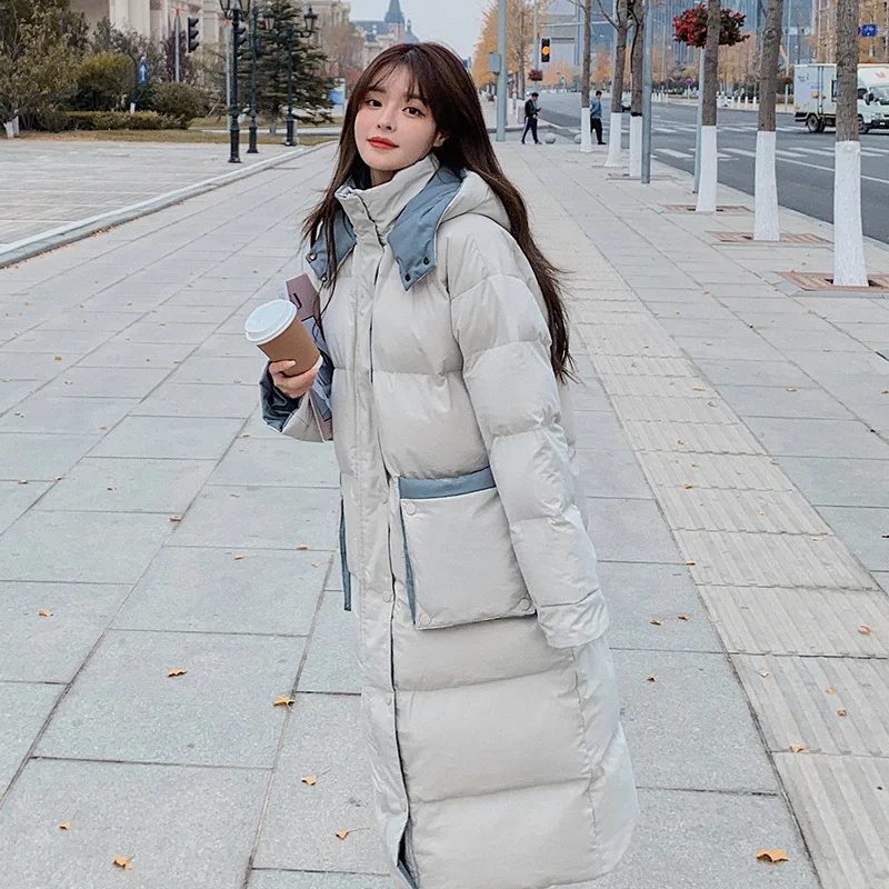 2022 Women Harajuku Loose Mid-length Big Pocket Warm Long Parka Cotton Jacket Long Parka Coat Thichkened Winter Jacket