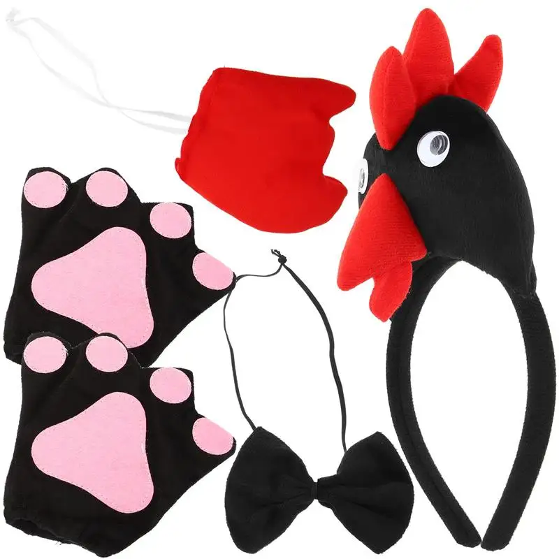 

1set Children'S Performance Animal Headgear Big Rooster Festival Supply Easter Party Chicken Cosplay Kit Bow Tie Scene Supplies