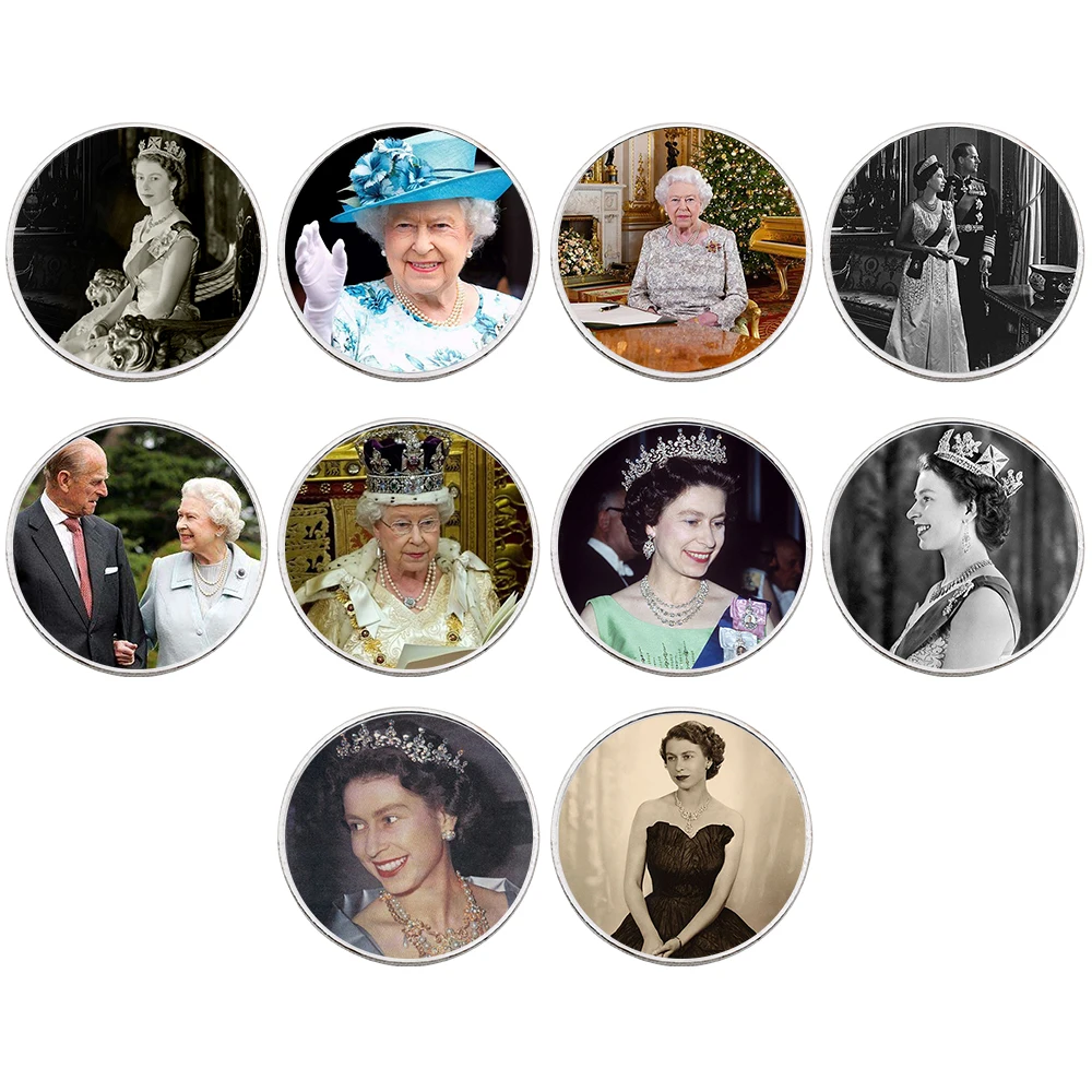 

10 Styles Queen Elizabeth II 70th Platinum Jubilee Silver Plated Commemorative Coins The Queen of UK Famous Person Coin