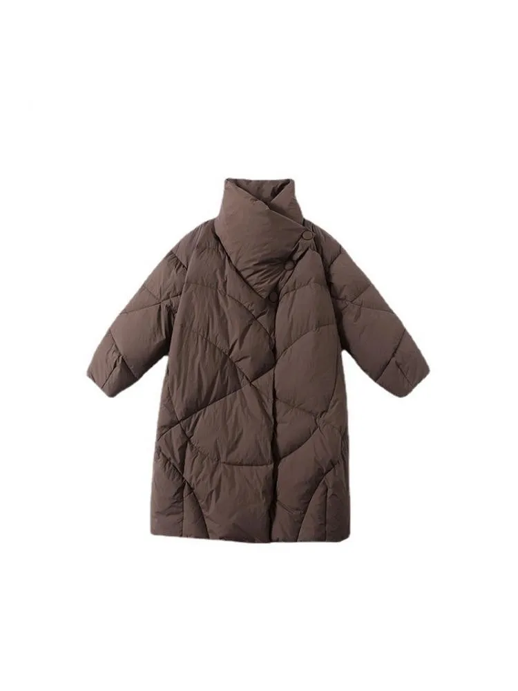 2022 Winter New High Collar Loose Thicked Coffee Warmer Bread Clothing Jackets Women Long Black 90 White Duck Down Coats