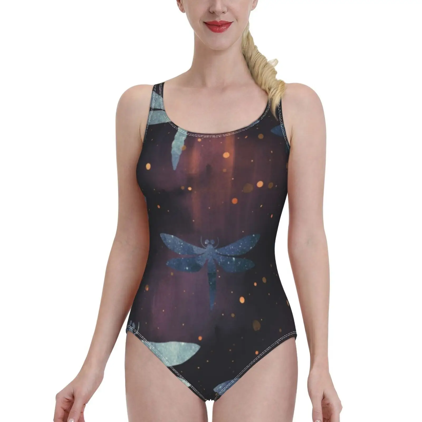 

Dragonflies Sexy Print Swimwear Women One Piece Swimsuit Female Monokini Bathing Suit Swim Wear Dragonfly Insect Stars Space