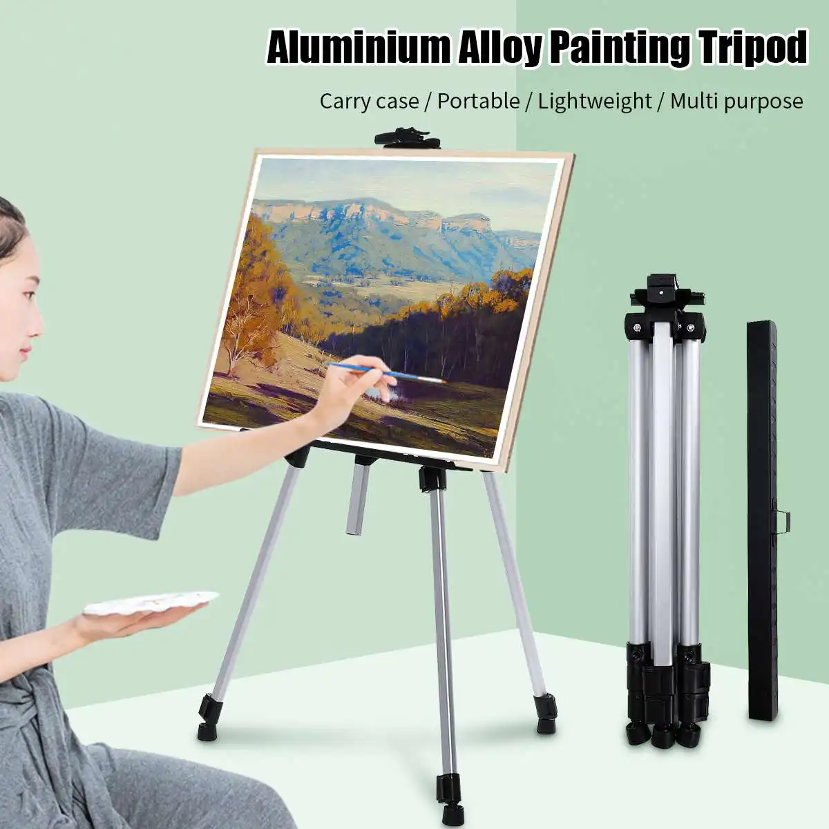 

Telescopic Foldable Aluminum Alloy Painting Tripod Easel Tripod Sketching Rack with Storage Bag Drawing Board Display Stand