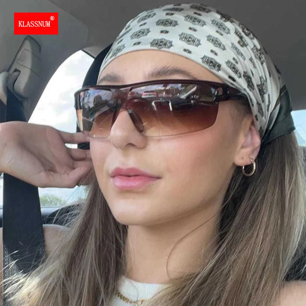 Женские спортивные солнцезащитные очки в стиле панк, солнцезащитные очки с запахом вокруг Y2K, цельнокроеные очки без оправы, трендовые солнцезащитные очки 2023 с защитой UV400 для мужчин и женщин