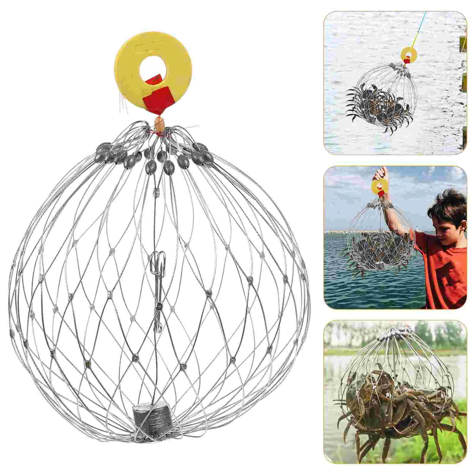 

Crab Cage Wire Catcher Fishing Basket Bait Catching Mesh Net Weights Portable Lobster Fshing Tool Steel Stainlessfish Foldable