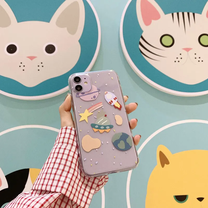 

Cartoon Starry Sky Phone Case For Iphone Tansparent TPU Phone Case For iphone 13 12 11 Pro X XR XS Max Protection Case