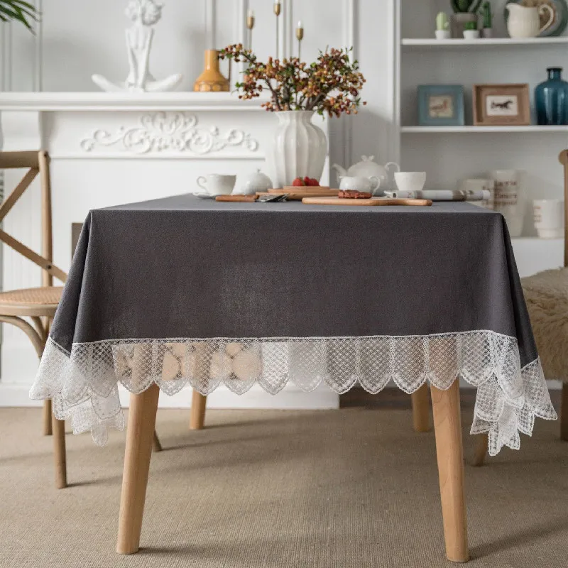 

Gray Tablecloth Rectangular Wedding Holiday Lace Tablecloth Solid Color Cotton Linen Home Coffee Table Cloth Home Decoration