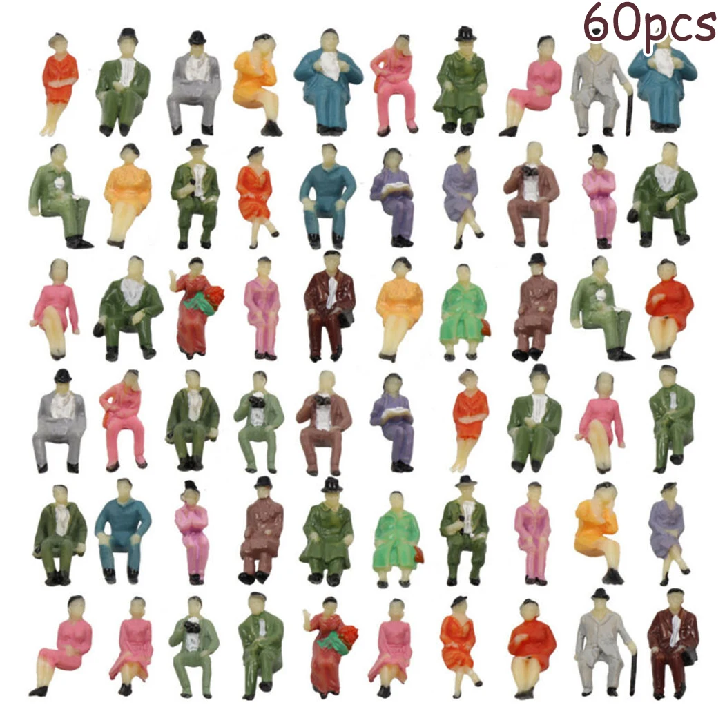 

60pcs Model People All Seated 1:87 Painted Figures Passenger HO Scale Sitting People Outdoor Landscape Garden Decorations