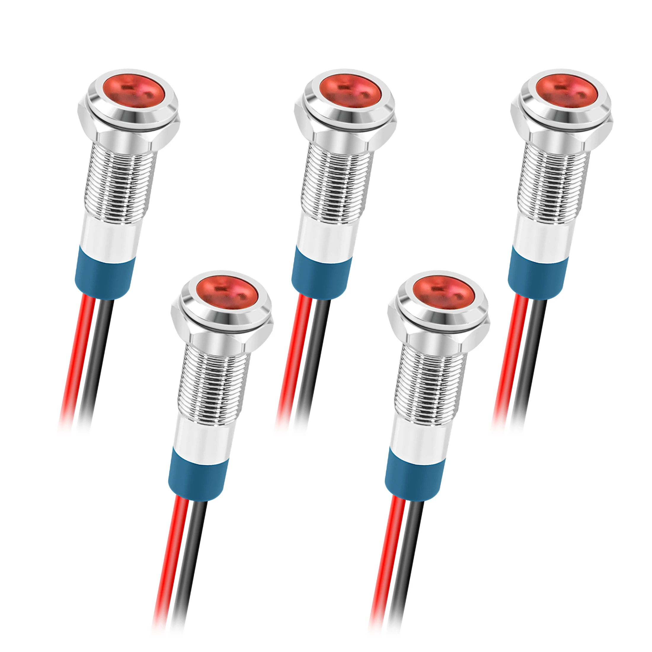 

5 шт., 6 мм, металлический светодиодный индикатор, водонепроницаемая сигнальная лампа 6 В, 12 В, 24 В, 220 В, красный/желтый/синий/зеленый/белый