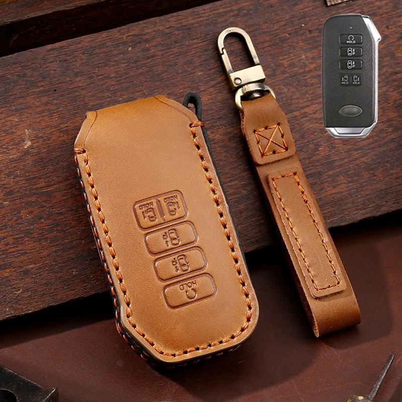 

Remote Control Genuine Leather Car Key Case Cover Fob Shell for Kia Ev6 Seltos K5 Sorento Mq4 Auto Accessories