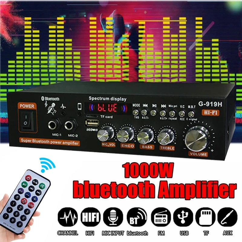 1000W Home Power Amplifiers Audio bluetooth Amplificador Subwoofer Speakers Theater Audio Sound System FM USB G-919H