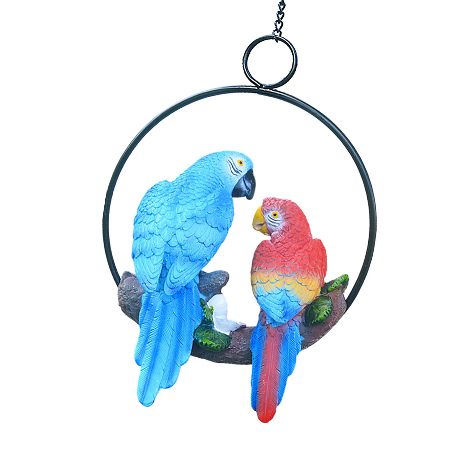 

Hanging Double Parrot Statue On Iron Ring Resin Realistic Yard Art Innovative Animal Sculpture Outdoor Decor For Patio Garden
