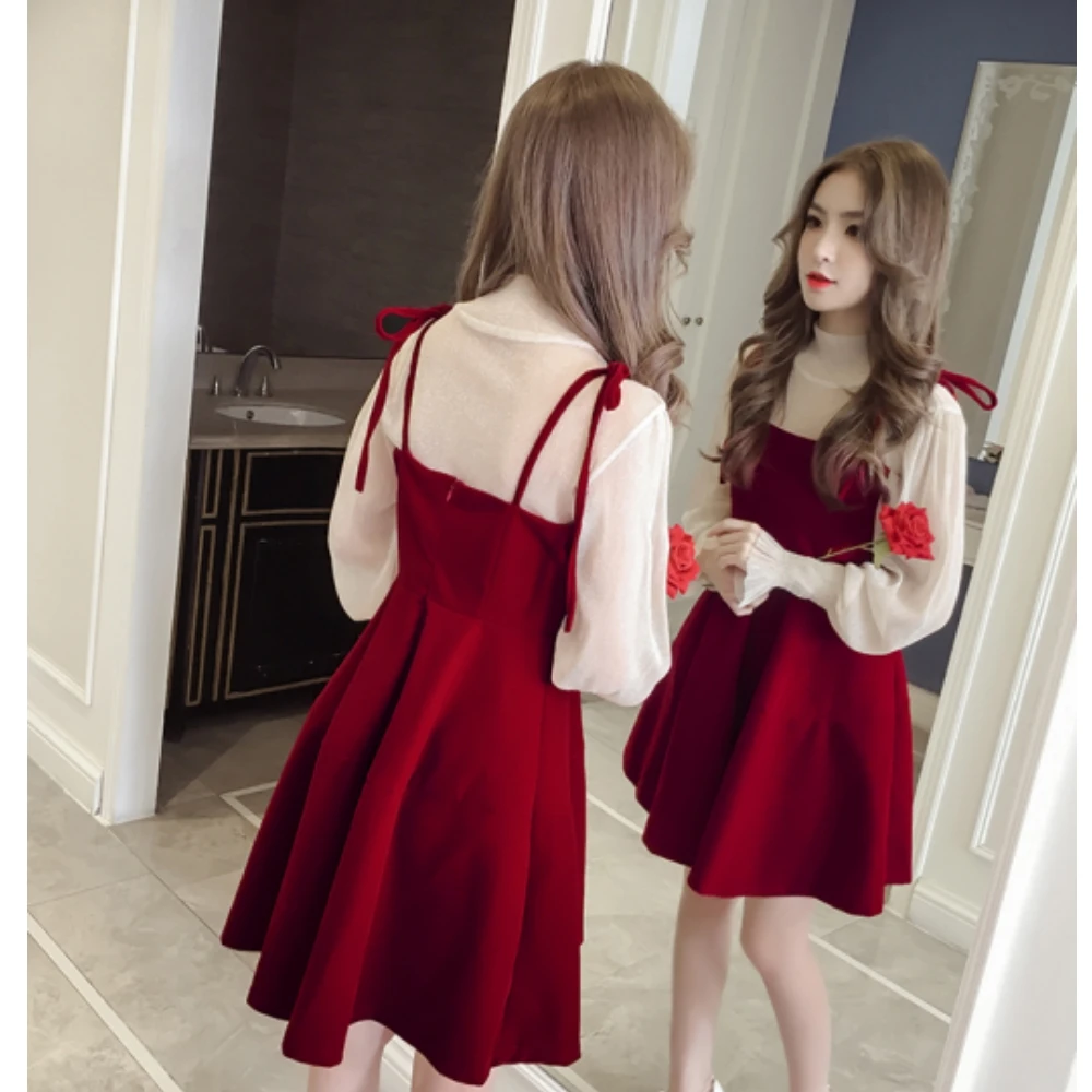 

New Spring Elegant Mini Dress for Women Female Winter Korean A-Line O-Neck Tops and Black Sundress Streetwear Dress Vestidos