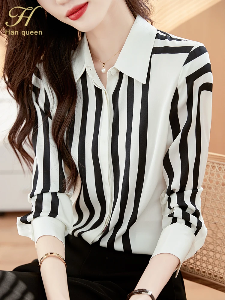 

Женские осенние Блузы H Han Queen, винтажные Топы с длинным рукавом, Повседневная Женская рабочая одежда, офисные рубашки для женщин