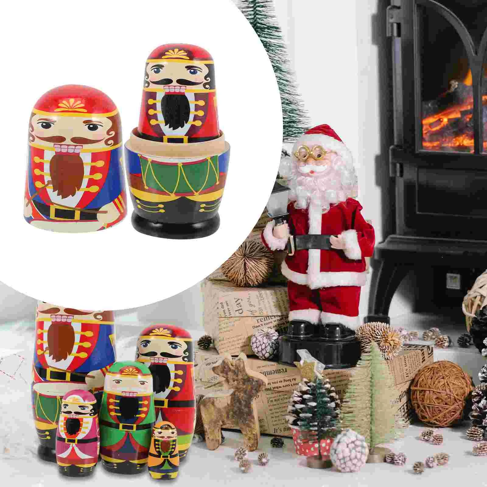 

Nesting Russian Nutcracker Wooden Christmas Babushka Figurines Stacking Figures Penguins Easter Kids Toy Soldier Wood Russia