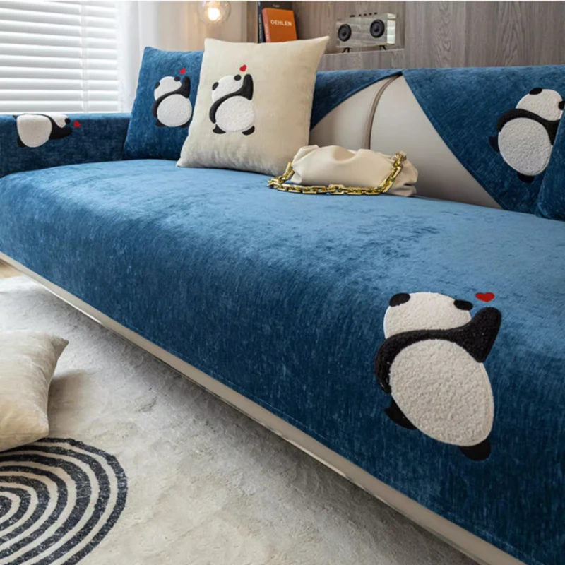 

Одноцветная хлопковая подушка для дивана с принтом панды, удобное нескользящее полотенце для дивана, универсальное мягкое полотенце, украшение для гостиной