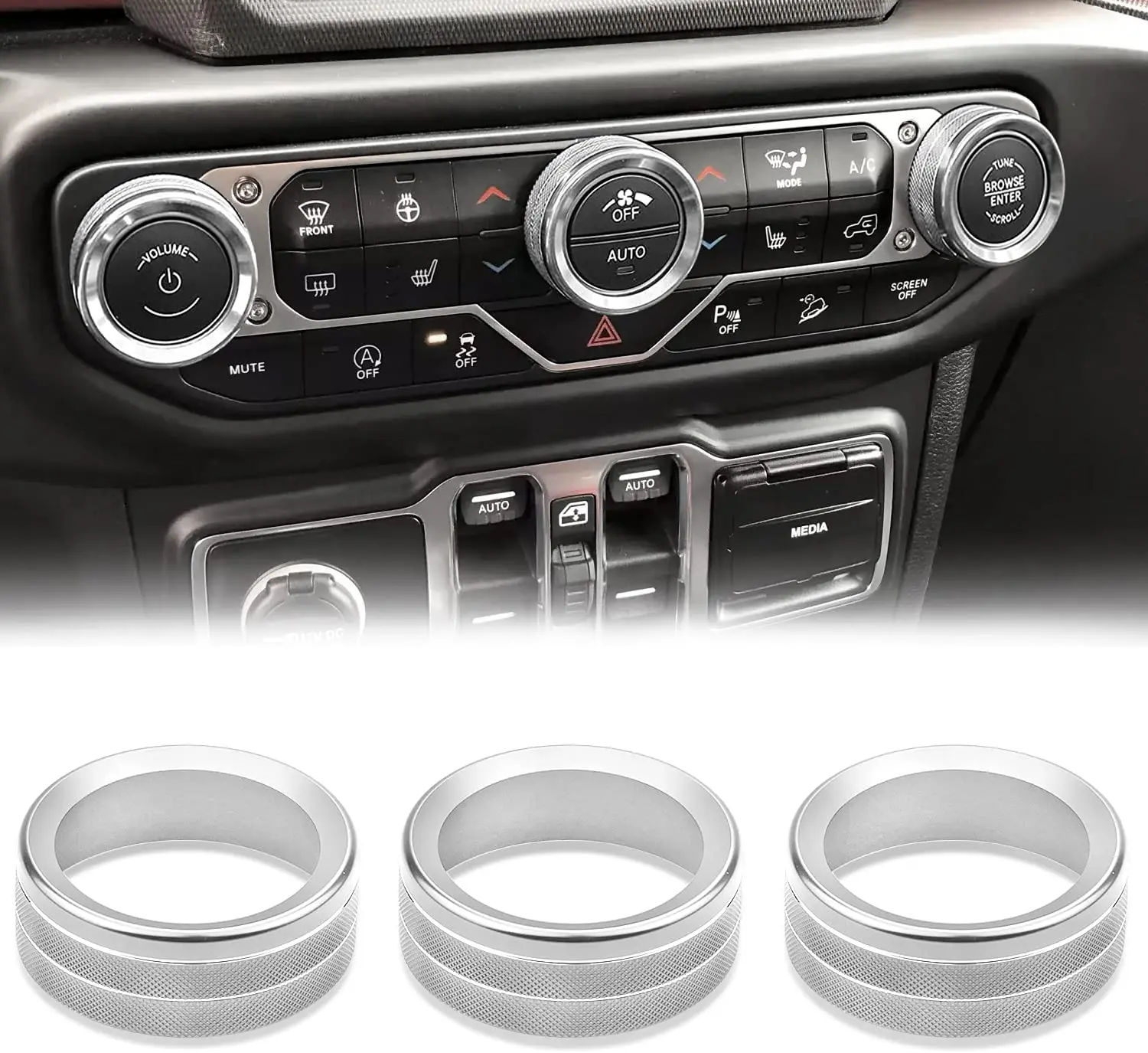 

Ручка переключателя кондиционера, декоративная крышка, совместимая с 2018-2021 Jeep Wrangler JL JLU JT (не подходит для всех JL JT)-серебристая