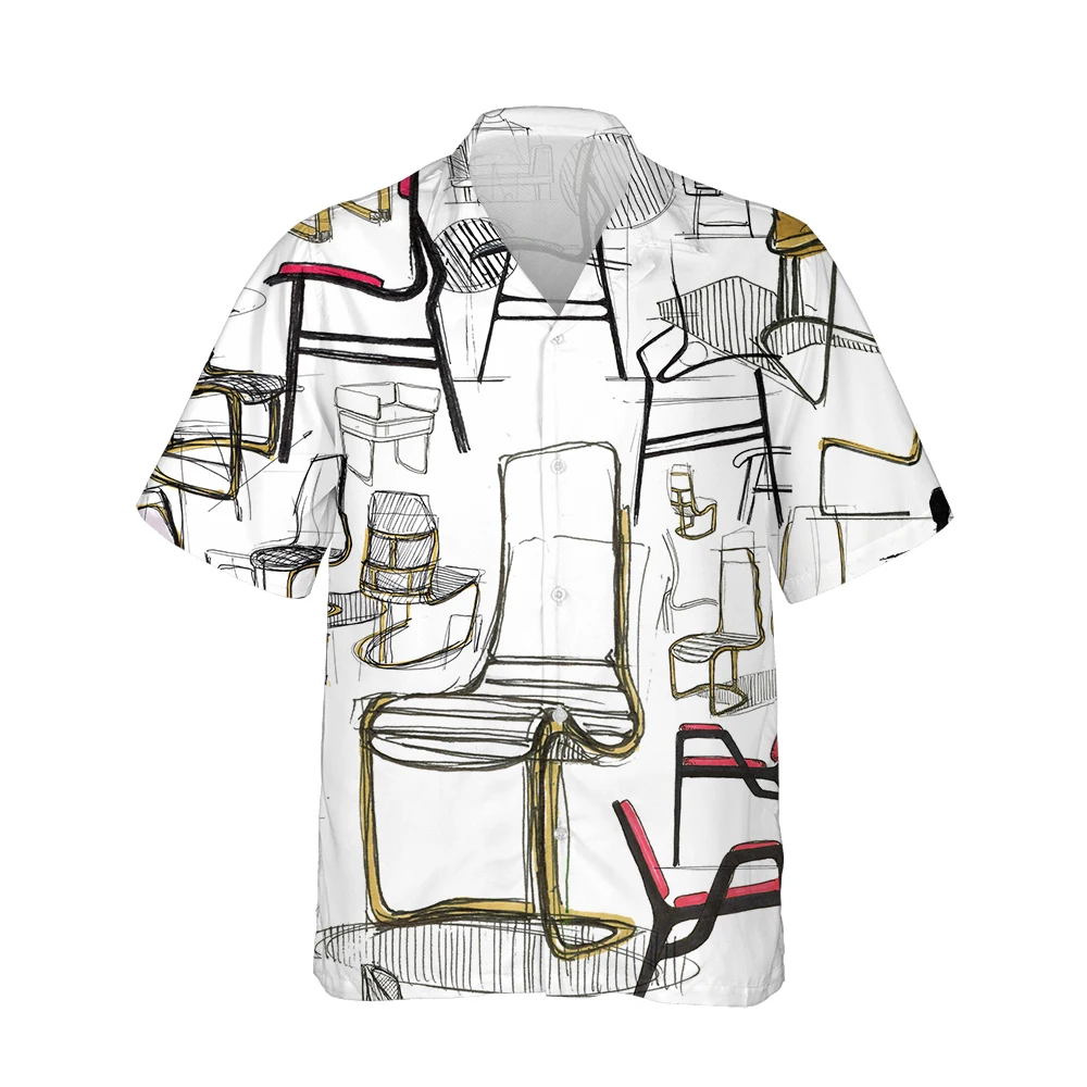 Jumeast Trendy 3d Cartoon Creative Furniture Printed Hawaiian Shirt Men Short Sleeve Casual Shirts Mens Fashion Loose Streetwear