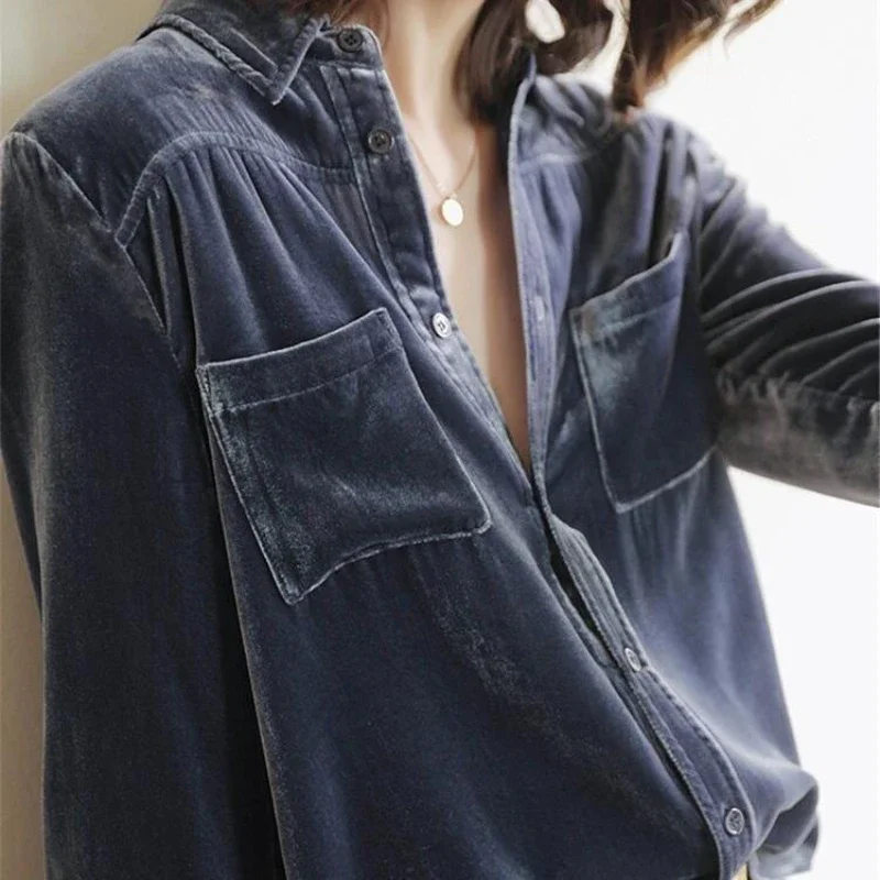 Высококачественная бархатная рубашка на позолоченной подкладке женская в