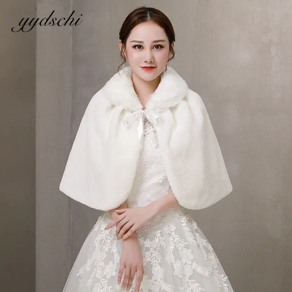 

Ivory Wedding Jackets Faux Fur Cloaks For Women Elegant Bolero Wrap Shawls Formal Evening Party Winter Capes 2022