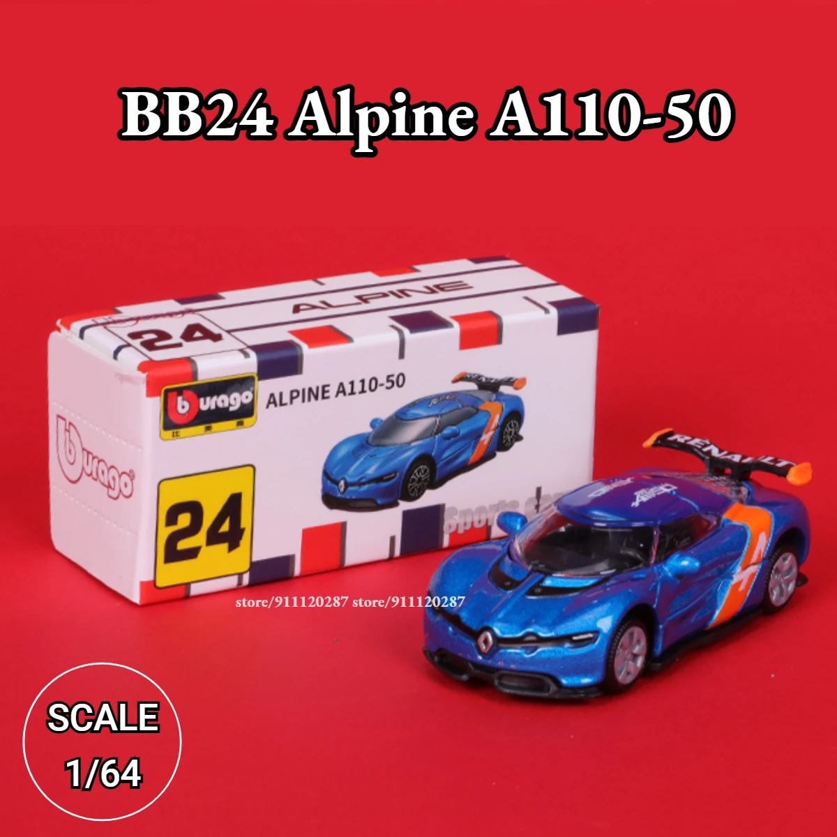 

Bburago 1/64 Mini Car Model, BB24 Alpine A110-50 Scale Miniature Art Diecast Vehicle Replica Collection Toy
