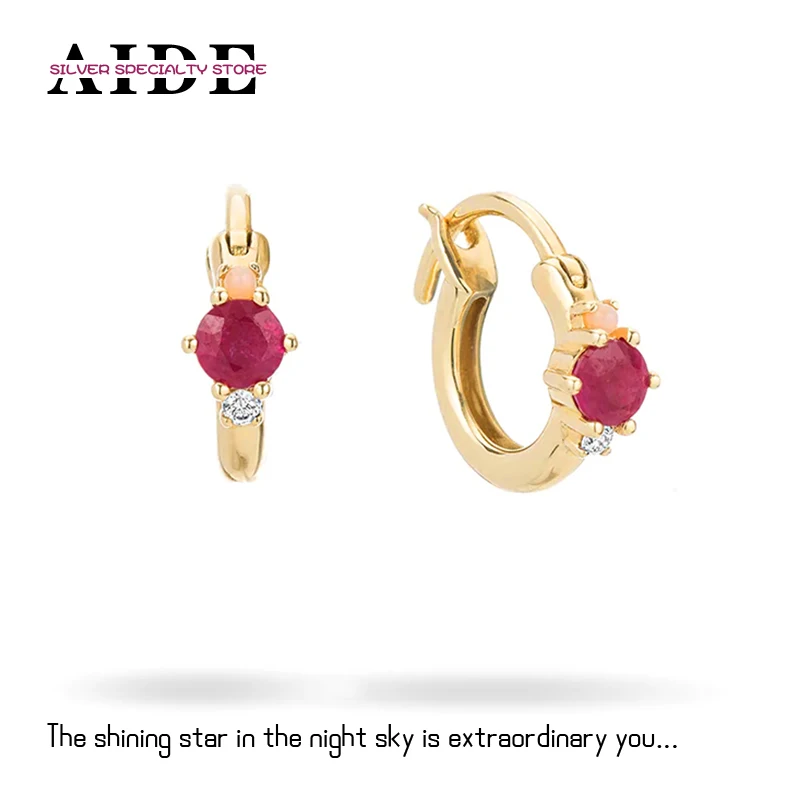 

AIDE S925 Silver Green Rose Red Zircon Hoop Earrings For Women Girls Piercing Huggie Earring Wedding Jewelry Gifts Brinco Aros