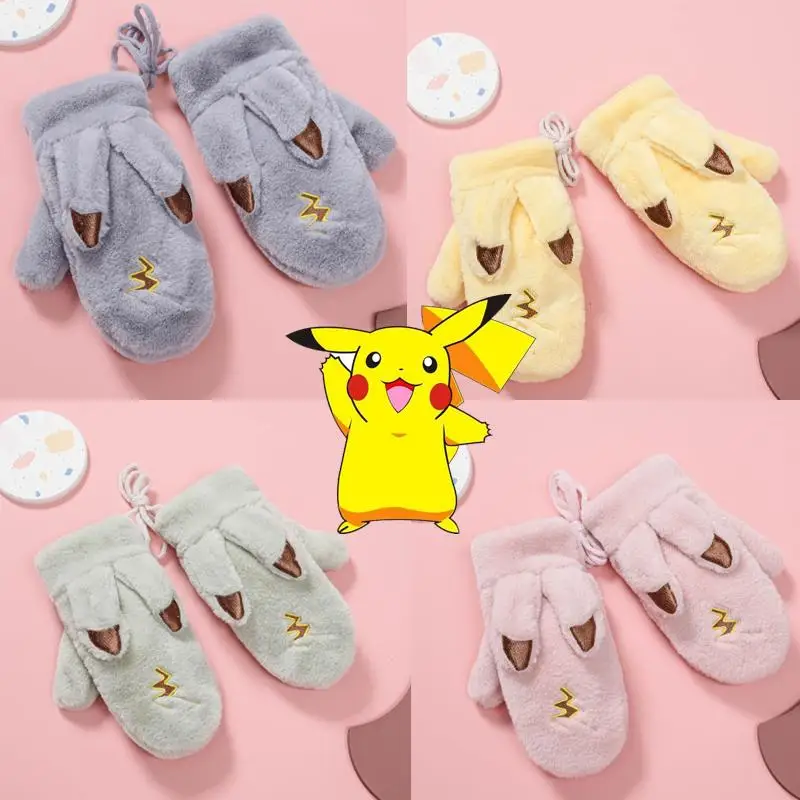 

Милые перчатки из мягкого материала с покемонами, Пикачу, Мультяшные аниме плотные теплые милые перчатки с сердечками для девочек, милые де...