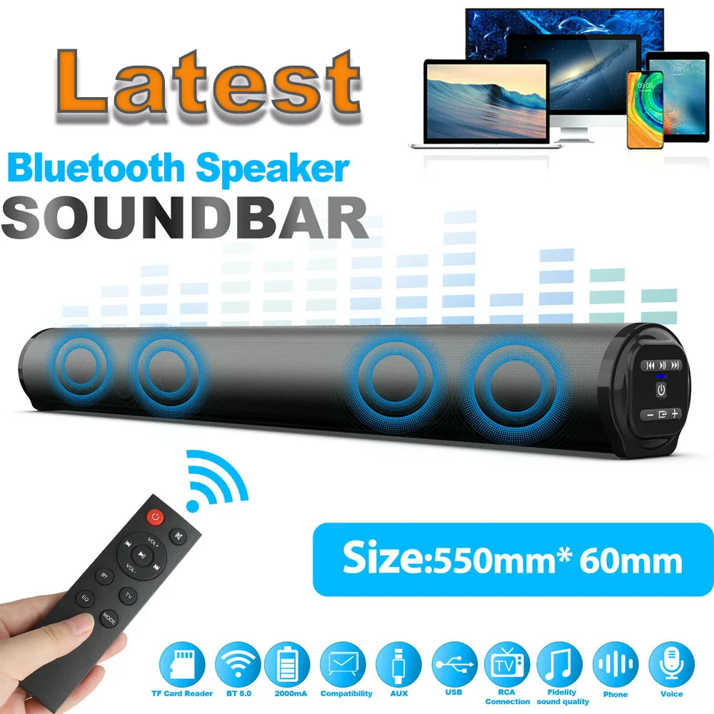 

Portable TV Sound Bar Speakers Wired & Wireless Bluetooth Home Surround Soundbar for Speaker+Remote