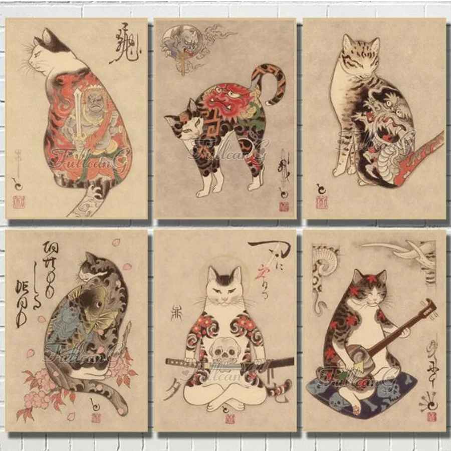 

Diy animal japanese samurai cats diamond painting cross stitch full handmade embroidery tattoo cat vintage mosaic picture AA3469