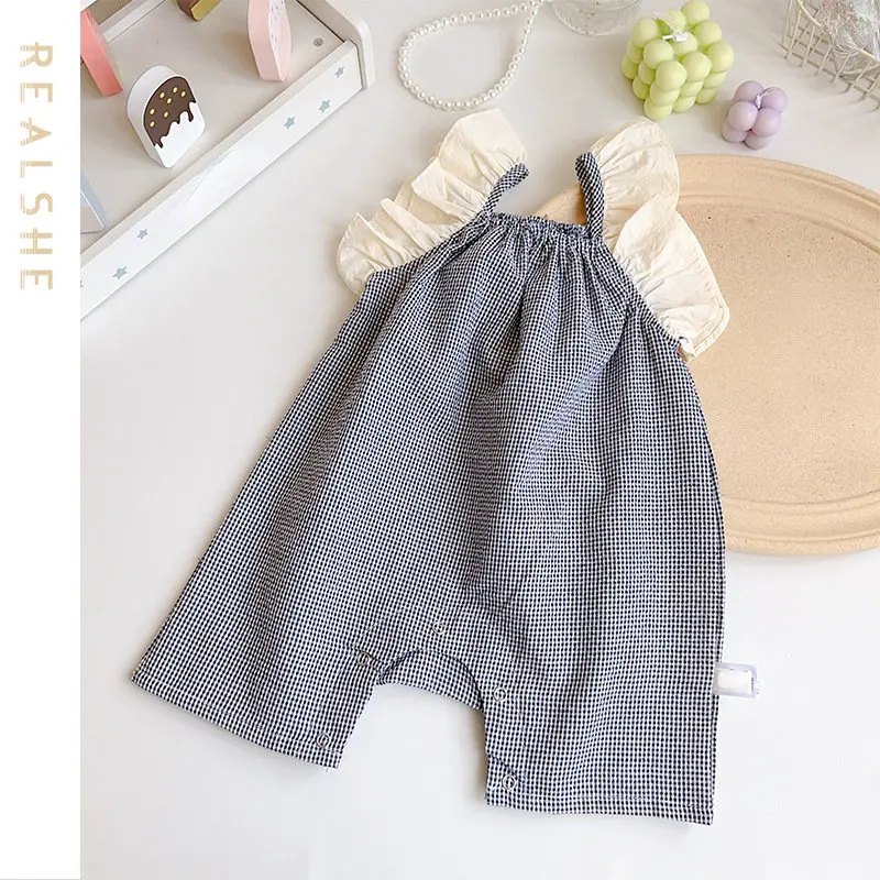 

Baby Girl Romperssleeveless Plaid Girls Romper Jumpsuits 2023 New Summer One-piece Newborn Baby Girl Clothes 0-24M