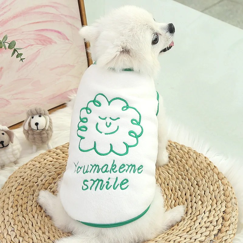 

2022 Pet Dog Vest Sheep Letter Embroided Plush Jacket Warm Coat for Dogs Cats Snap Clothes